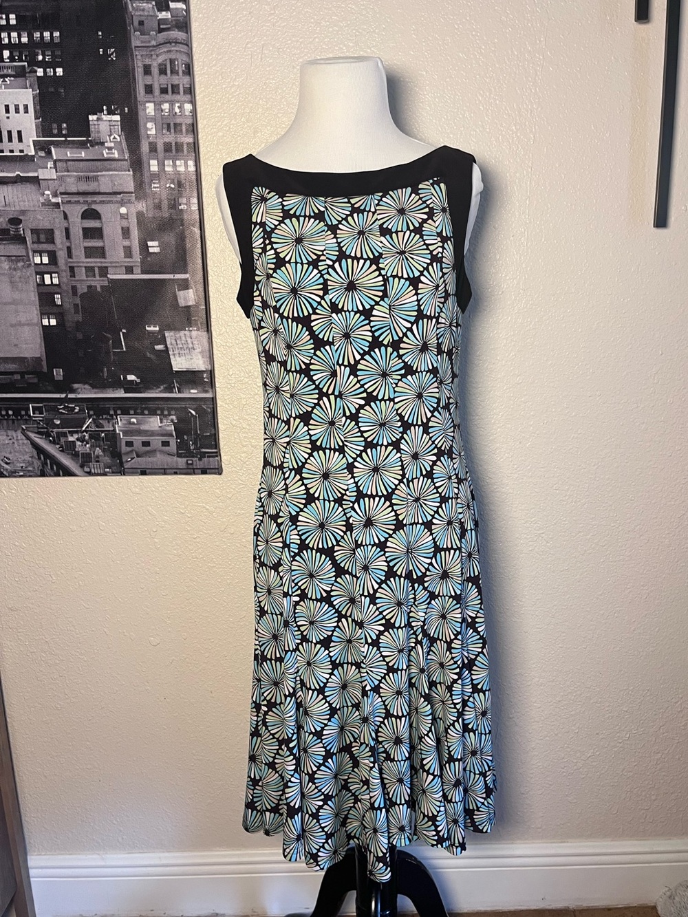 Sandra Darren brown Dress with Light Blue and Pale Green Floral Print
